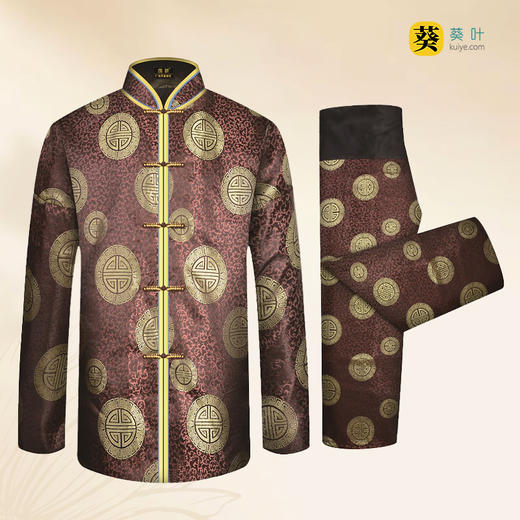 男士薄款织锦唐装咖啡三元寿6件套寿衣寿服套装 商品图1