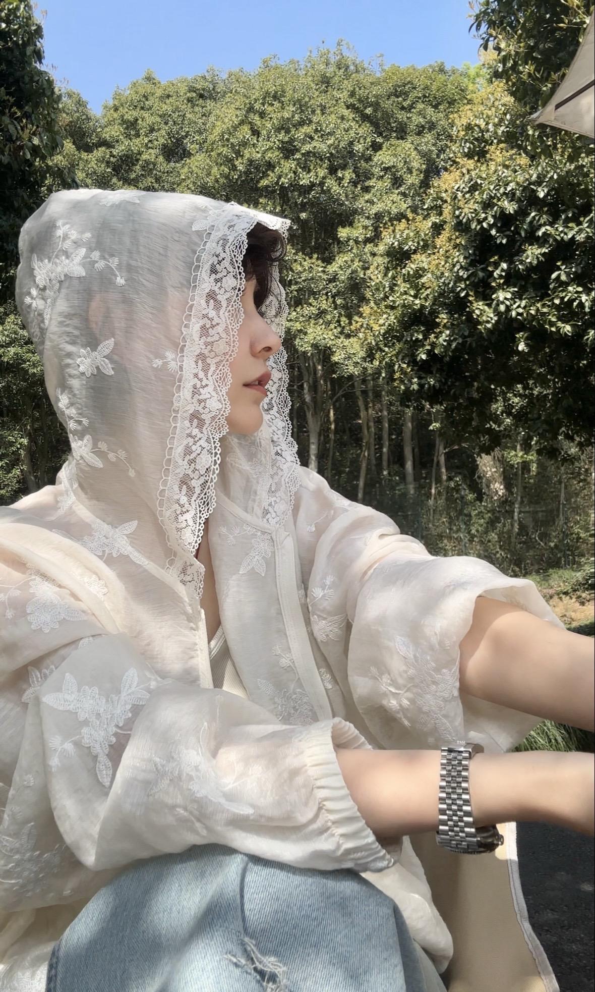 重工双面刺绣花蕾丝天丝防晒衫外罩