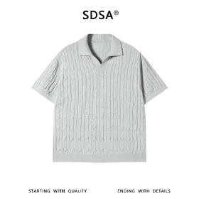 SDSA男装2026新款高贵轻奢老钱风针织纽花海鸥领短袖T恤百搭休闲