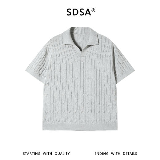 SDSA男装2026新款高贵轻奢老钱风针织纽花海鸥领短袖T恤百搭休闲 商品图0