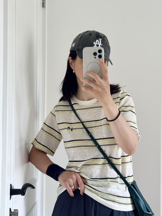 跑量！松弛感-猫咪刺绣撞色条纹短袖T【包邮+三天无理由退换】 商品图7