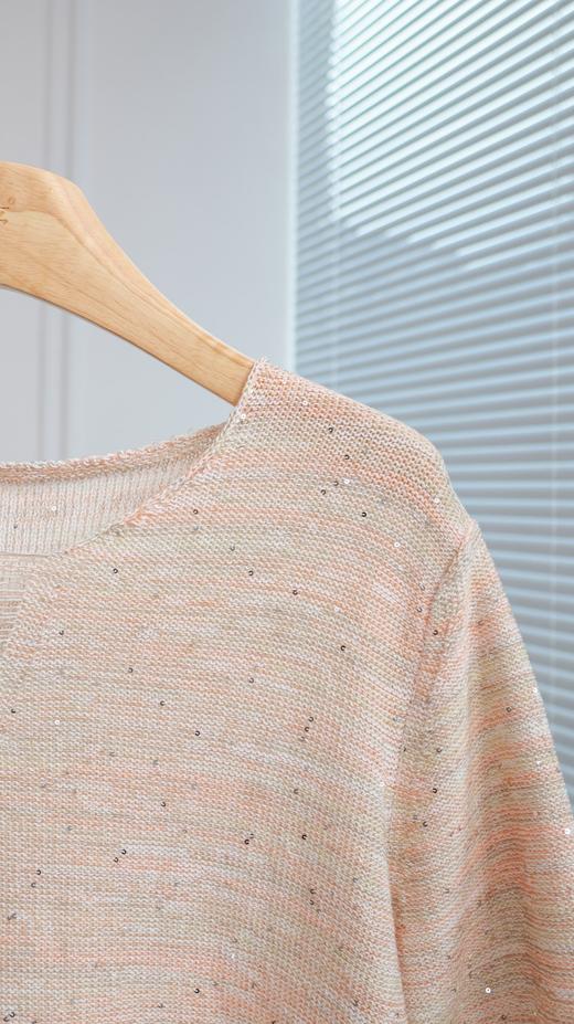 日光鎏金|洋气晕染V领亮片短袖衫 商品图1