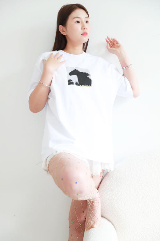 照片印花tee，复古美式半袖。小标刺绣宽松圆领情侣款t恤E040866 商品图14