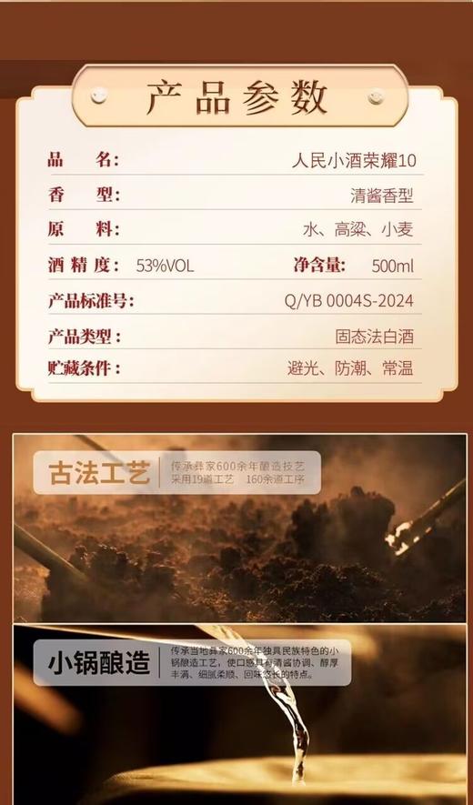 2024年人民小酒荣耀10礼盒，53度清酱香型白酒，整箱500ml*6瓶。 商品图8