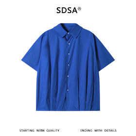 SDSA男装2026新款高贵轻奢日系简约纯色下摆褶皱翻领短袖衬衫百搭