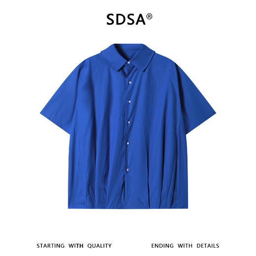 SDSA男装2026新款高贵轻奢日系简约纯色下摆褶皱翻领短袖衬衫百搭 商品图0