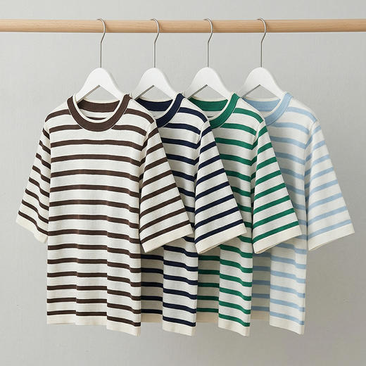 Grace&Glam 法式撞色条纹正肩中袖上衣 商品图1