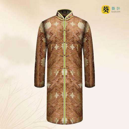 男士织锦长袍古铜富贵花（对襟）薄款5件套寿衣寿服套装 商品图1