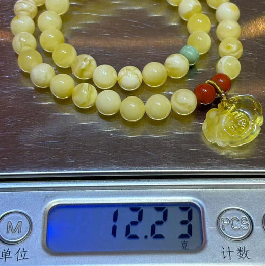 【青山特惠】7.7mm原矿俄料白花蜡蜜蜡2圈手链，搭配原矿绿松，南红，蜜蜡小如意，12.23g m
53 商品图8