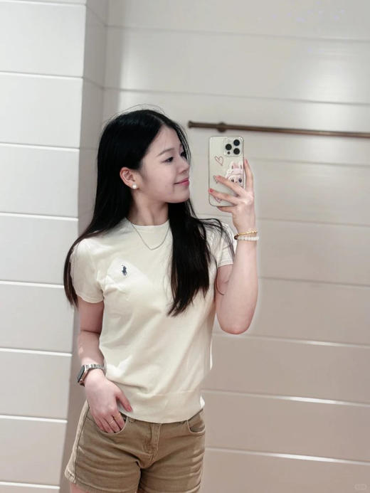 G1738经典刺绣圆领套头衫T恤 经典绣花小马标针织短袖 精梳长绒棉面料 罗纹袖口领口下摆 前胸立体绣花logo 精梳工艺 超长纤维不起球 氛围感拉满 商品图5