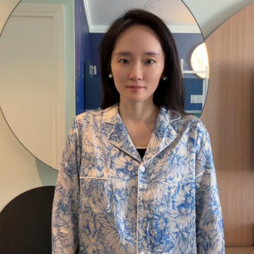 【岚风入梦bleu et blanc】soie jardin3#蓝牡丹蓝色印花桑蚕丝女睡衣套装两件套桑蚕丝家居服S322TC 商品图2