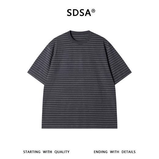 SDSA男装2026新款高贵轻奢细条纹短袖T恤宽松重磅圆领休闲上衣 商品图0