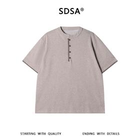 SDSA男装2026新款轻奢撞色门襟亨利领短袖T恤宽松圆领休闲上衣