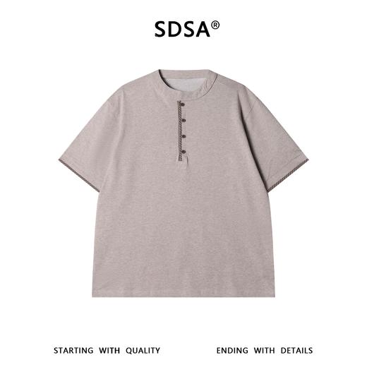 SDSA男装2026新款轻奢撞色门襟亨利领短袖T恤宽松圆领休闲上衣 商品图0