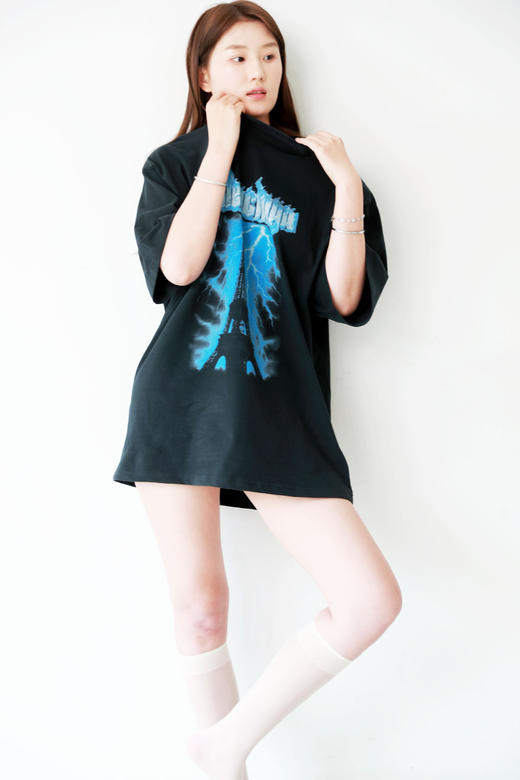 高街复古印花tee，上身真的好帅。胸前大印花宽松情侣t恤E040858 商品图12