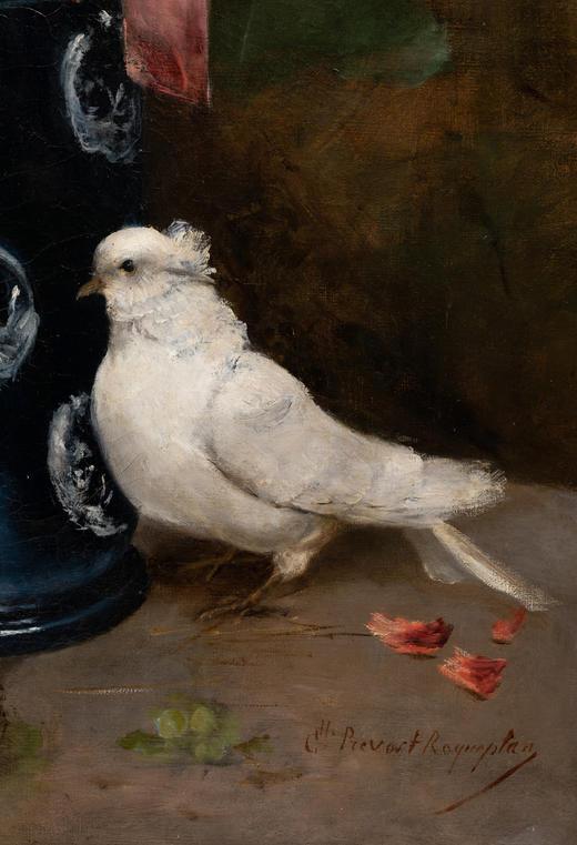 独角鹿西洋古董1880年代法国画家C. Prévost Roqueplan签名创作静物花卉主题大型布面油画作品 商品图4