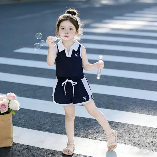 童洛萌【学院风】韩版夏季女孩学院风套装无袖外穿女童时尚POLO领背心73-150★娃娃优选 商品图2