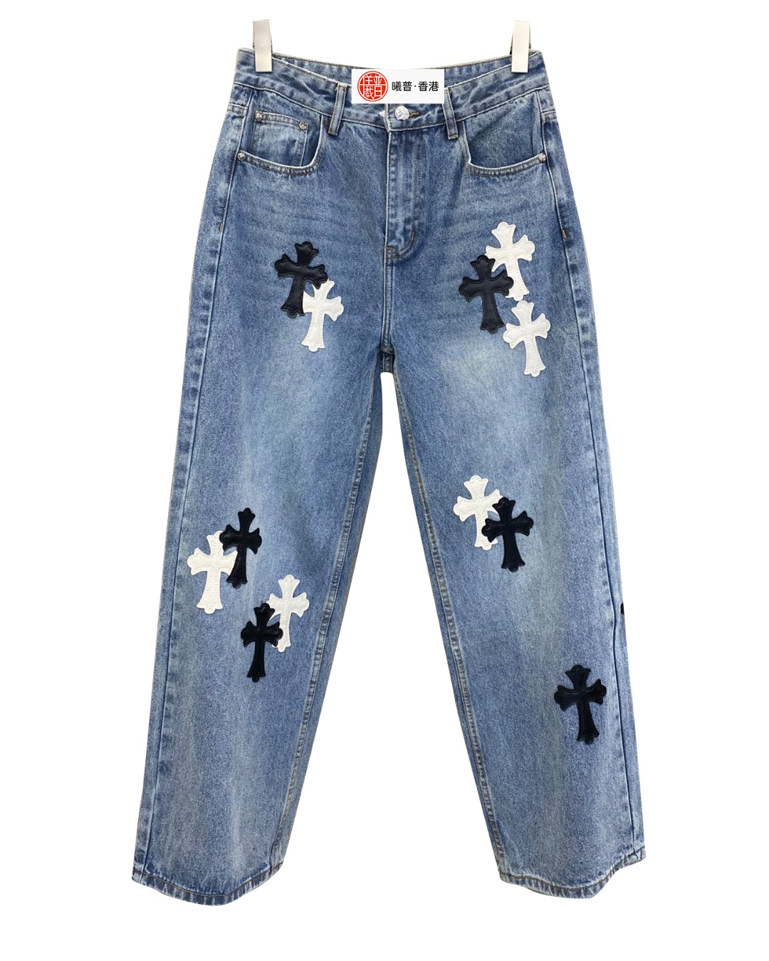 中性款十字架牛仔裤长裤la009