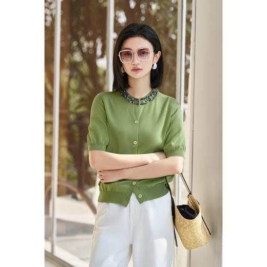 【预售7天】米思阳2026夏季新款法式小香风针织衫设计感钻饰珠片韩系百搭上衣1254/1270 商品图5