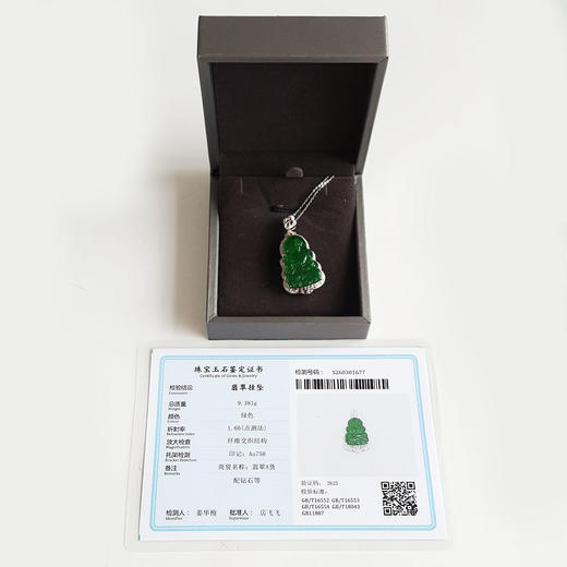 【天然正品】A货翡翠AU750收藏级白金豪镶钻镶天然细腻满绿冰种观音造型翡翠吊坠项链40.0*20.0*9.4MM（皆取最大值）260326NJS15 商品图1
