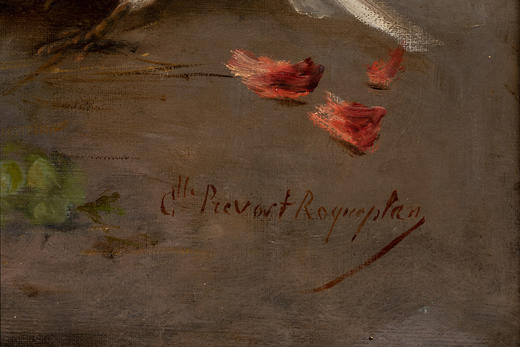 独角鹿西洋古董1880年代法国画家C. Prévost Roqueplan签名创作静物花卉主题大型布面油画作品 商品图8