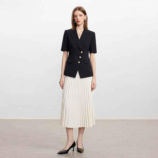 IWY/夏季薄款短袖西装百褶裙女高级感收腰显瘦职场套装工作服6C33+S2471 商品图0