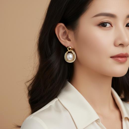 极光带钻 10-11mm爱迪生正圆珍珠耳钉 纯银 轻奢闪耀 [发：15] 商品图2