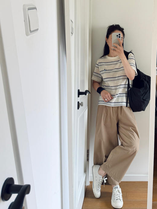 跑量！松弛感-猫咪刺绣撞色条纹短袖T【包邮+三天无理由退换】 商品图3