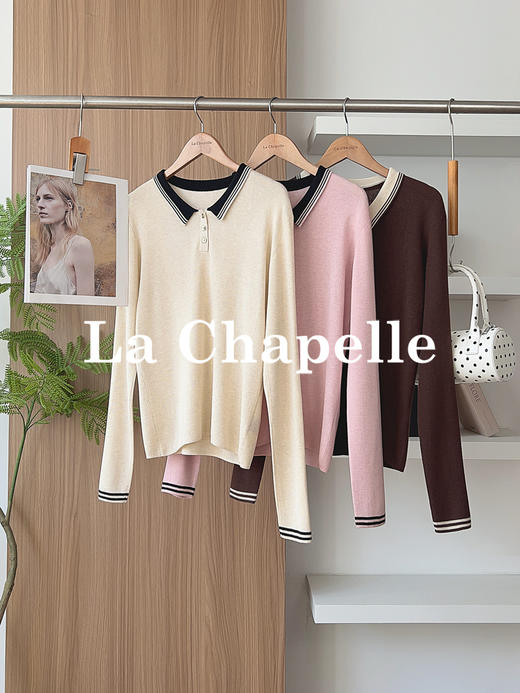 专柜实拍【山羊绒/羊毛！轻薄polo衫】拉夏贝尔/La Chapelle撞色翻领三扣设计修身弹力显瘦打底针织衫 商品图0