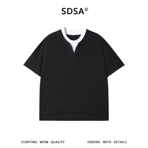 SDSA男装2026新款轻奢简约撞色拼接竖纹圆领短袖T恤百搭宽松上衣 商品图0