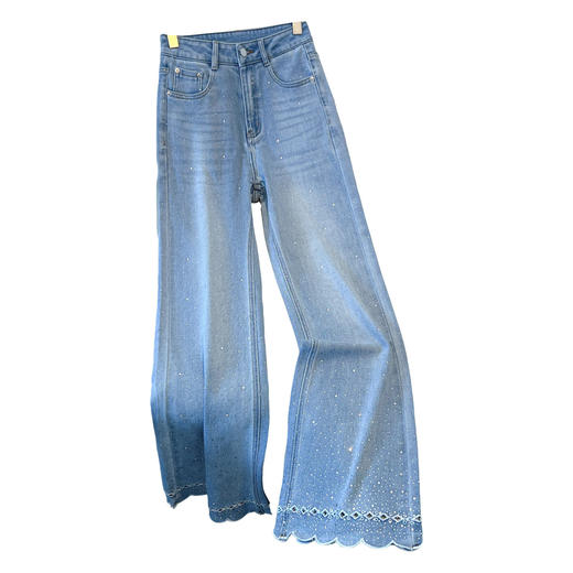 「自」全新升级【铂金会员183/天猫249/差价66】(04550)洛诗琳气质烫钻微喇牛仔裤女2026新款高腰显瘦花边喇叭裤 商品图4