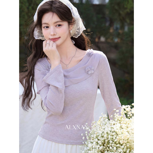 鹿向南「琉璃花海」小众设计感杏色短袖t恤女夏季法式巨好看上衣 商品图2