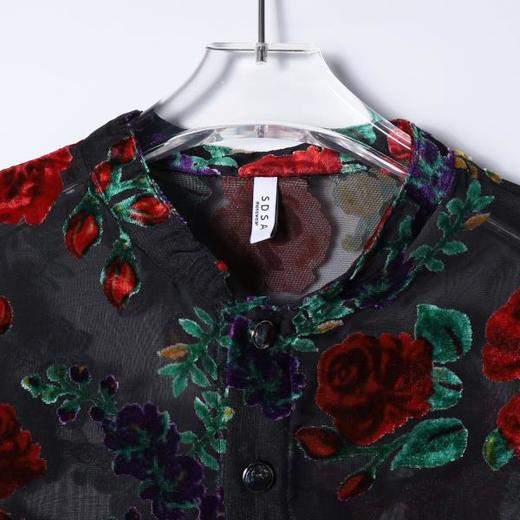 SDSA男装2026新款高贵轻奢植绒玫瑰花卉长袖衬衫宽松立领复古上衣 商品图1