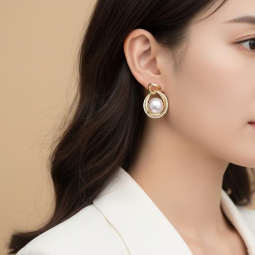 极光带钻 10-11mm爱迪生正圆珍珠耳钉 纯银 轻奢闪耀 [发：15] 商品图3