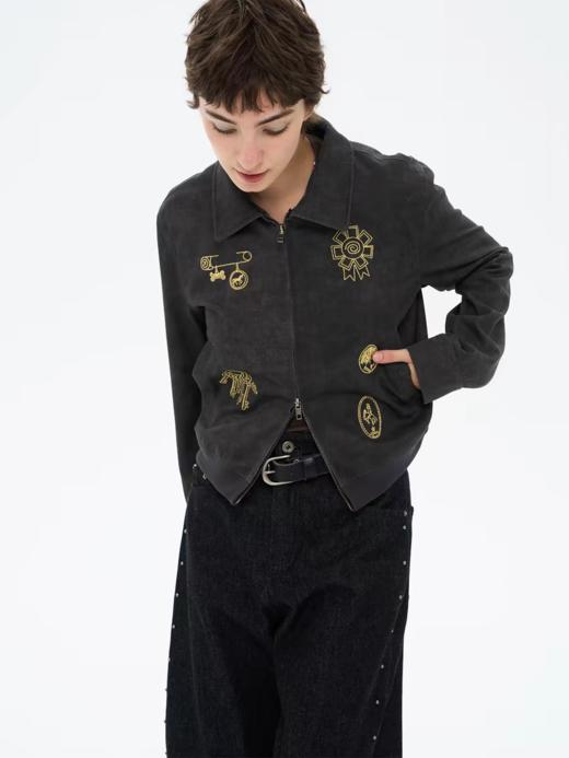 local tag/lt26ssk01/古董金币 水洗质感深灰短外套 经典翻领刺绣夹克 商品图0