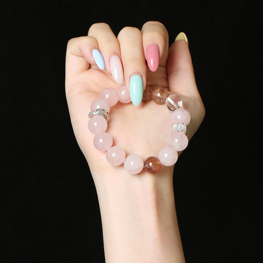 【祈愿吉品】【幸运女神】粉晶胶花白水晶手串女 商品图2