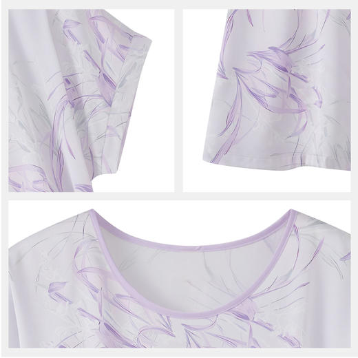 【59元超值新品】【秀黛】（小版）女印花丝质短袖裙仿丝温润爽滑贴身悬垂宽边袖口女士夏季短袖睡裙W2551093T【门店同款】 商品图4