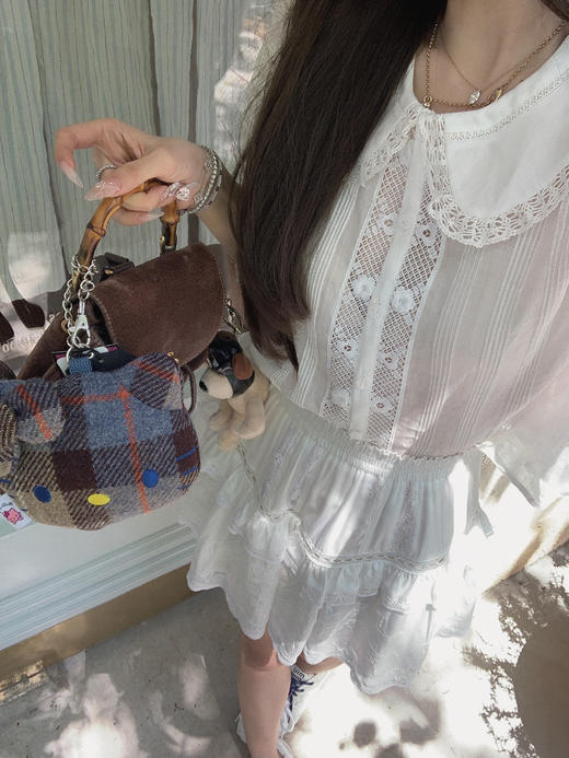 金蘑菇菇  小白花半裙 白色蕾丝高腰A字短裙女温柔风显瘦小个子半身裙 商品图6