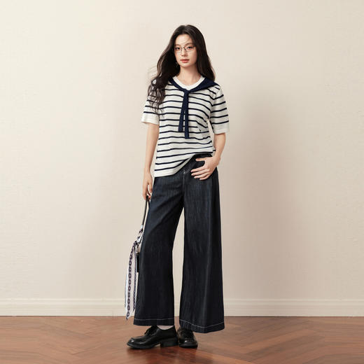 【商场同款】诗凡黎百搭系带针织衫25夏新款条纹上衣3G5131961 商品图1