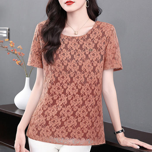 短袖蕾丝衫女夏季2026新款大码女装胖mm宽松遮肚上衣洋气小衫薄款 商品图3