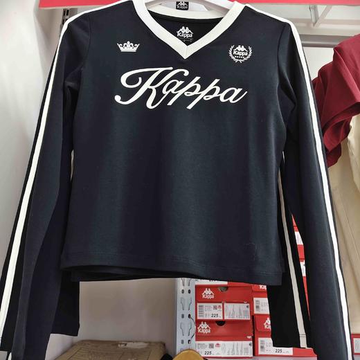 XY/Kappa卡帕长袖T恤女士新款V领套头衫休闲运动上衣  黑色 商品图0