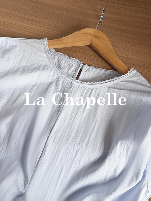 专柜实拍【小众设计！】拉夏贝尔/La Chapelle蕾丝圆领拼接花边下摆褶皱系带无袖小衫简约净版薄上衣 商品图4
