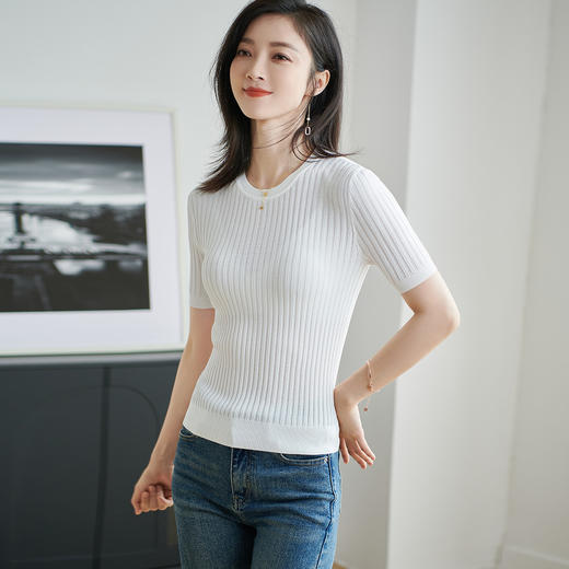 【咖啡色 预售7天】米思阳2026夏季新款通勤简约风毛针织衫螺纹设计感修身上衣女1925/1269 商品图5