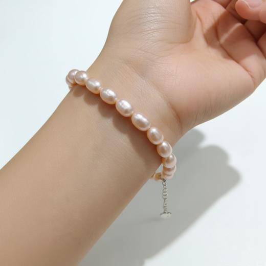 香槟金无瑕 5-6mm大米珠珍珠手链 纯银延长扣 主推 温润通勤 [发：35] 商品图7