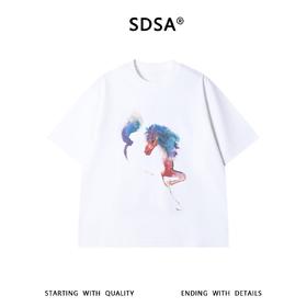 SDSA男装2026新款高贵轻奢国风水彩骏马印花T恤小众艺术感上衣
