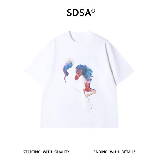 SDSA男装2026新款高贵轻奢国风水彩骏马印花T恤小众艺术感上衣 商品图0