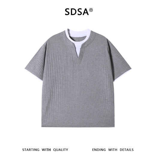 SDSA男装2026新款轻奢简约撞色拼接竖纹圆领短袖T恤百搭宽松上衣 商品图0