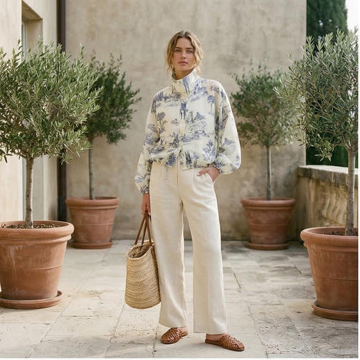 PALUOPO/PL国风印染真丝外套春夏翻领拉链上衣百搭长袖外套ES23102Z-A 商品图2