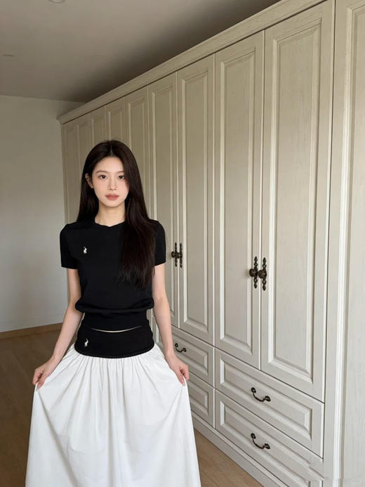 G1738经典刺绣圆领套头衫T恤 经典绣花小马标针织短袖 精梳长绒棉面料 罗纹袖口领口下摆 前胸立体绣花logo 精梳工艺 超长纤维不起球 氛围感拉满 商品图10