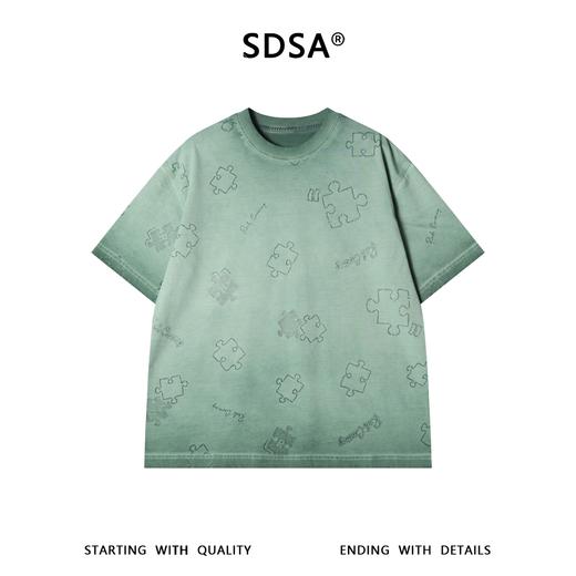 SDSA男装2026新款高贵轻奢拼图暗纹提花短袖T恤宽松圆领休闲上衣 商品图0